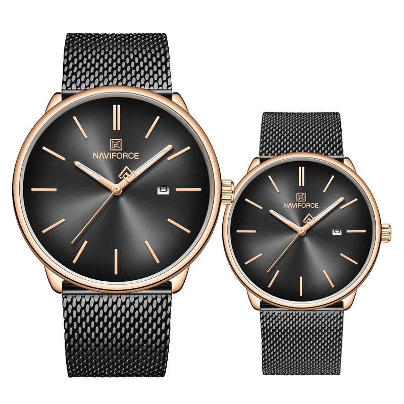 CP Rose Gold Black NAVIFORCE часы Топ люксовый бренд Мода Пара часы нержавеющая сталь ультра-тонкий кварцевые Дата наручные часы Relogio Feminino+ коробка - Цвет: CP Rose Gold Black