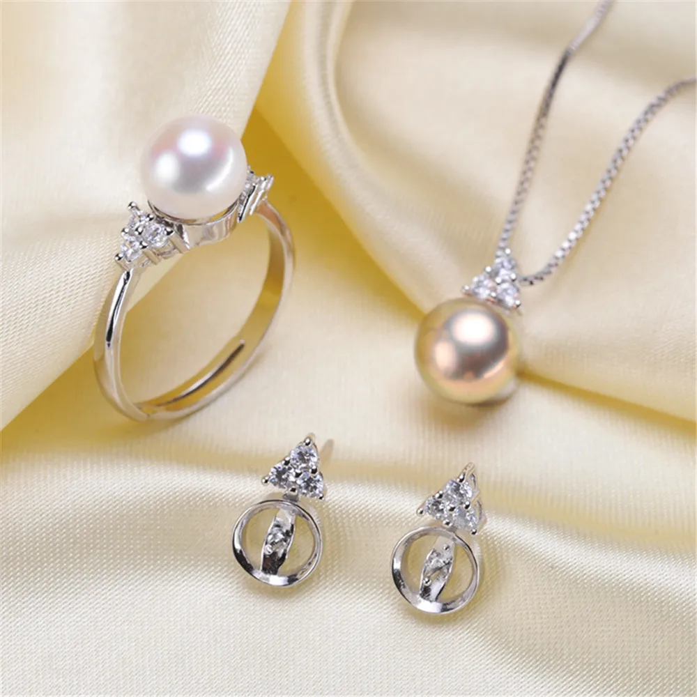 

Three-piece Jewelry Suit Accessories Fashion classic Pearl Silver Pendant Earring Ring Set DIY Making Parure Bijoux Femme TZ016