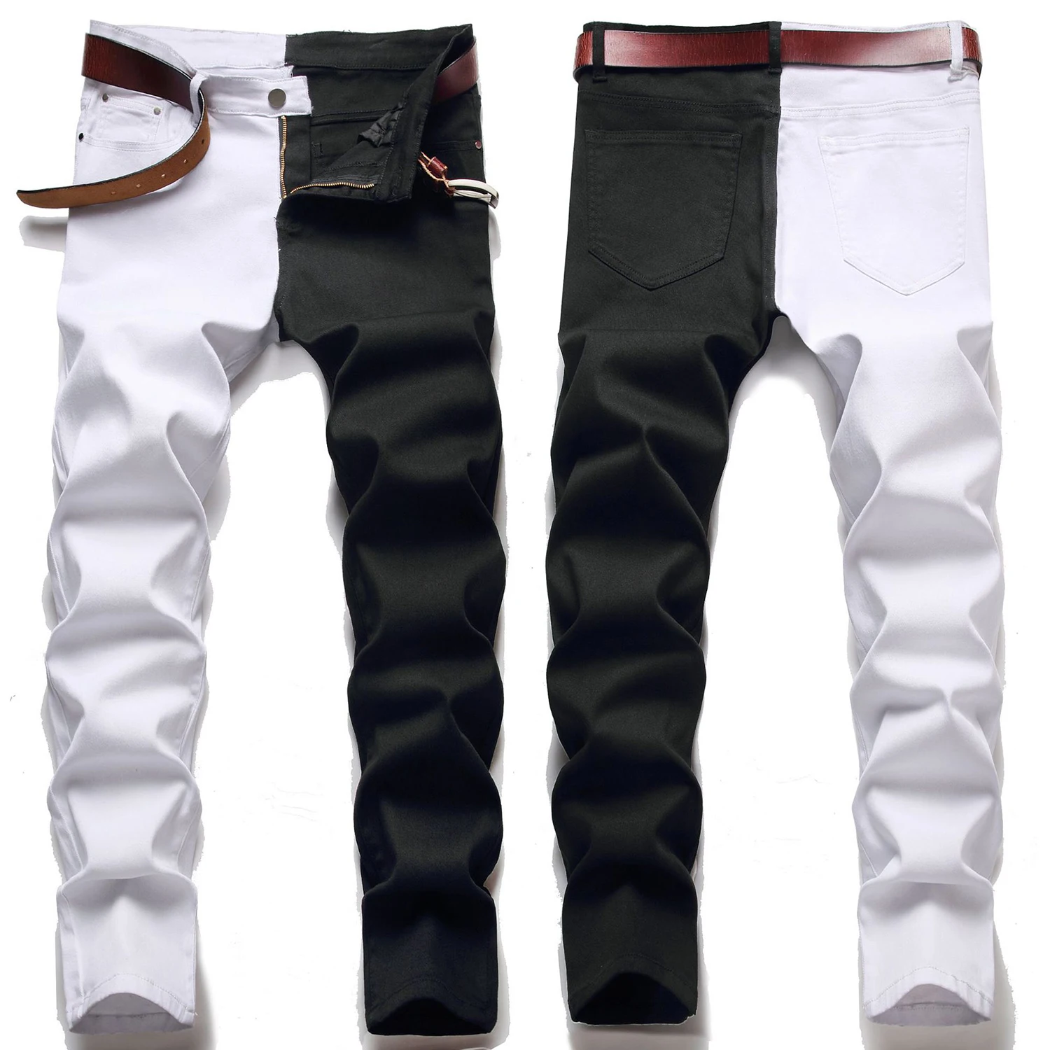 High Quality Men’s Slim-fit Patchwork Stretch Denim Pants,Color Contrast Casual Jeans,Stylish Sexy Street Jeans; black jeans men