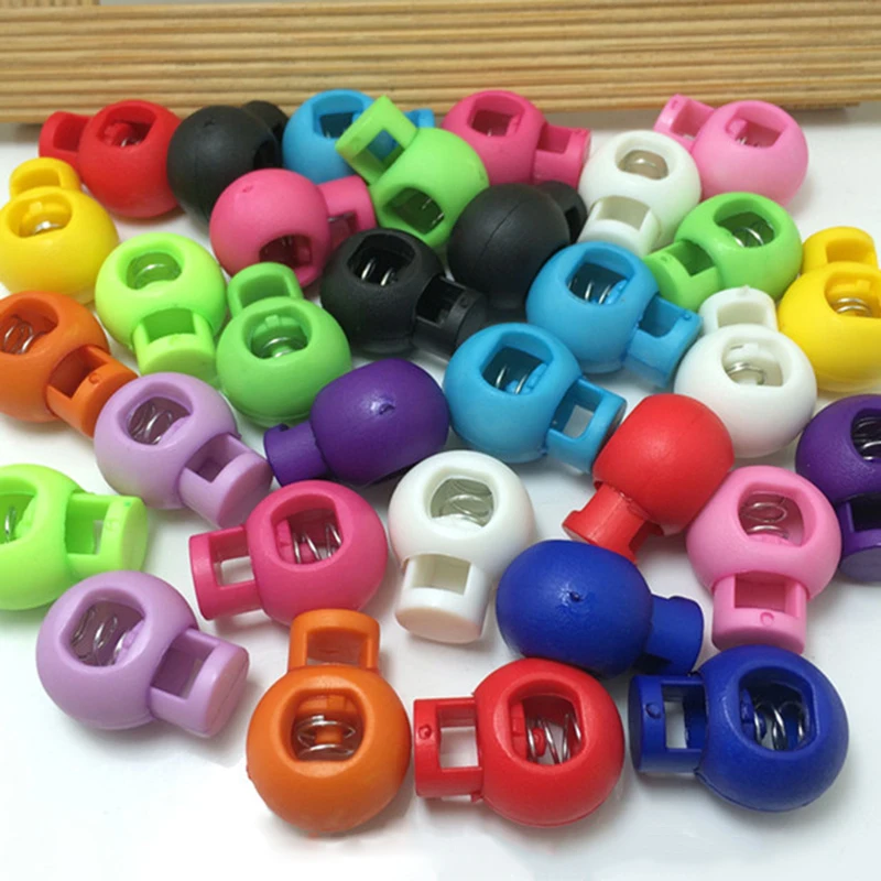 30Pcs Color Plastic Ball Round Spring Stop Cord Lock Ends Toggle Stopper Clip For Sportswear Clothing Shoes Rope DIY Craft Parts