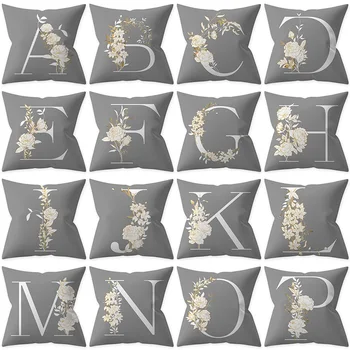 

1Pcs Alphabet Gray Letter Decorative Cushion Cover Polyester Throw Pillowcase 45*45CM Sofa Home Car Decorative PillowCover 41019