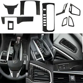 

New Arrival High Quality 9pcs Carbon Fiber Interior Cover Trim Set For Honda Civic 10th 2016-2019
