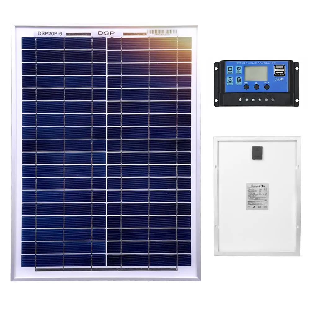20W Solar Set 10A Anaka 18 в 10 Вт/20 Вт/30 Вт/40 Вт/50 Вт комплект солнечных панелей солнечных батарей Солнечные фотоэлектрические солнечные панели для домашнего заряда 12 в панели солнечных батарей Китай - Цвет: 20W Solar Set 10A