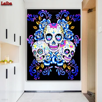 

DIY Diamond Painting 5D CrossStitch Crystal square Round Blue skull rose flower Embroidery Home Decor Diamond Mosaic Gift puzzle