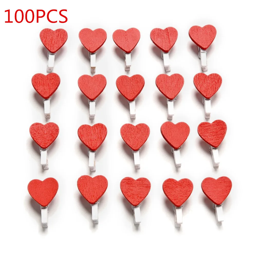 100 uds/10 Uds Mini corazón amor ropa de madera foto papel clavija pinza de ropa artesanal broches para tarjetas decoración de la boda del hogar