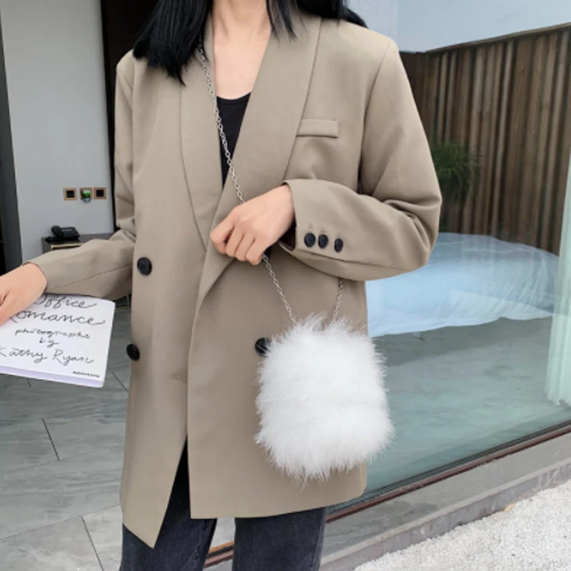 

2019 bucket cute handbag lady Korean designer new autumn and winter real hair simple slung plush wrap fur rabbit hair bag