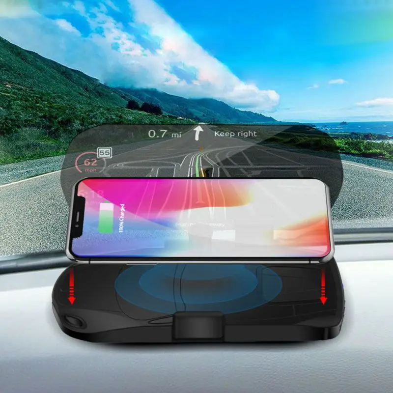 Автомобильное беспроводное зарядное устройство HUD держатель дисплея для мобильного телефона gps-навигация автомобильный проектор скорости Подставка для зарядки автомобиля
