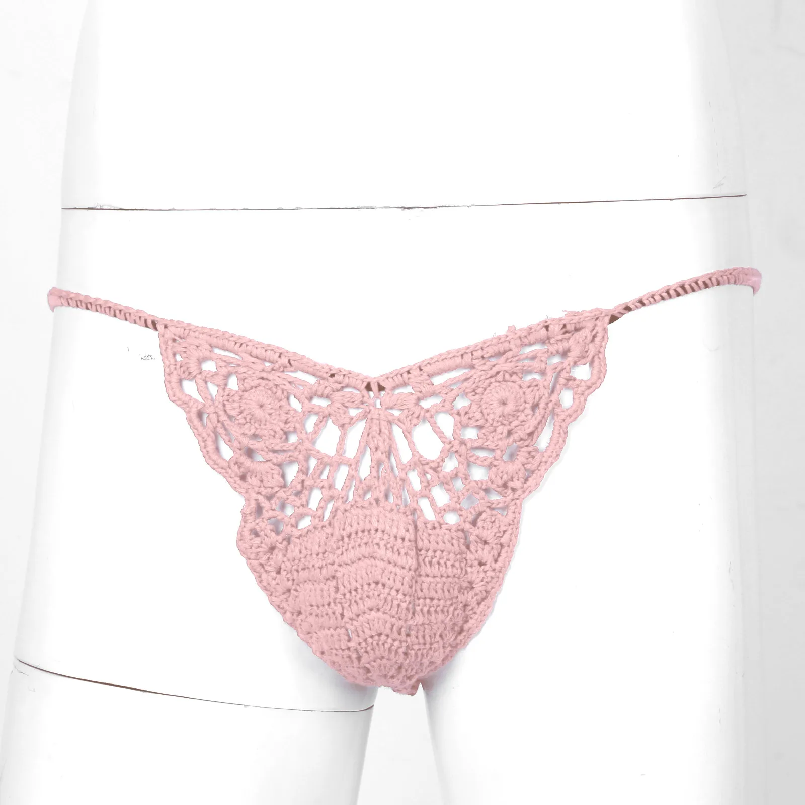 Men Thong G-Strings Hollow Out Penis Pouch Briefs Handmade Crocheted Sexy Panties Male Sissy Gay Underwear Novelty Lingerie New