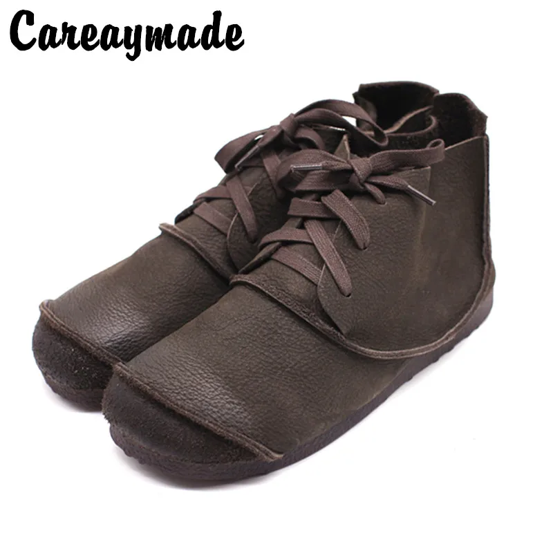 

Careaymade-Spring and Autumn New Retro Forest style Round Head Soft Leather boots,pure handmade cowhide leisure ankle boots