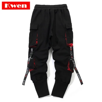 

2019 New Slim Fit Pencil Pants Ribbons Pockets Harem Pants Men Autumn Winter Casual Sweatpants Hip Hop Joggers Street clothing