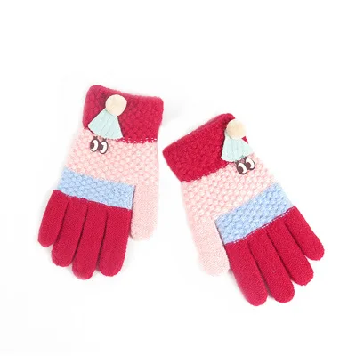 Высокое качество, Зимние Детские двойные толстые теплые перчатки, вязаные бархатные перчатки, вязаные перчатки для мальчиков и девочек, детские От 6 до 10 лет - Цвет: pink