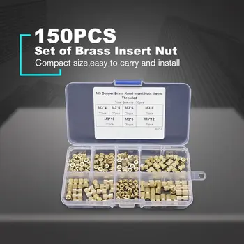 

150PCS M3 Brass Insert Nut Injection Molding Double Pass Copper Insert Knurled Knurling Nuts Thread Inserts Nuts