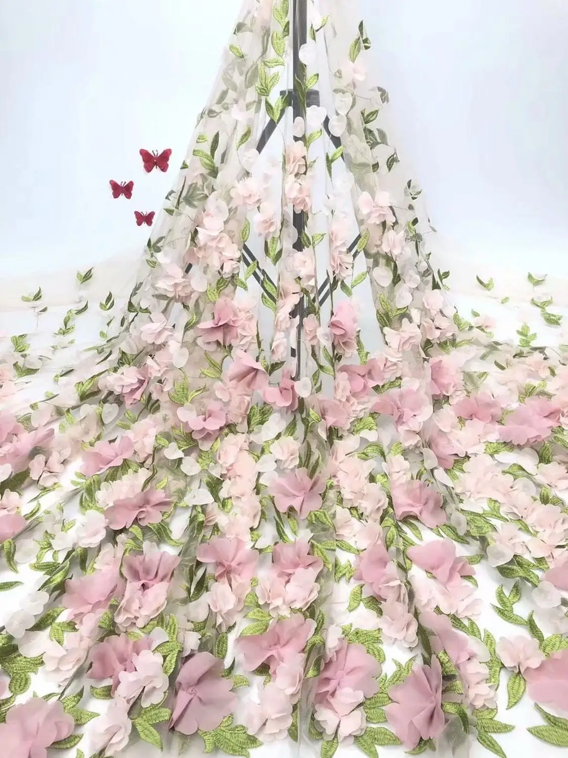 Превосходный дизайн 3D цветок вышитый Африканский французский чистая кружевная ткань для вечернего платья 5 ярдов/лот FD-923