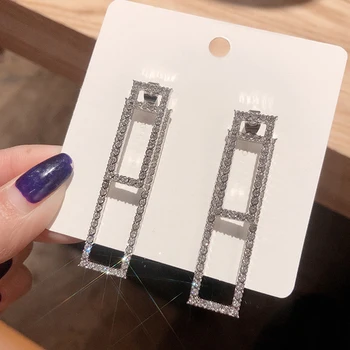 

XIYANIKE Shiny Silver-plated Rectangular Earrings 2020 Summer Fashion Rhinestone Hollow Dangle Earrings For Women Gift Jewelry