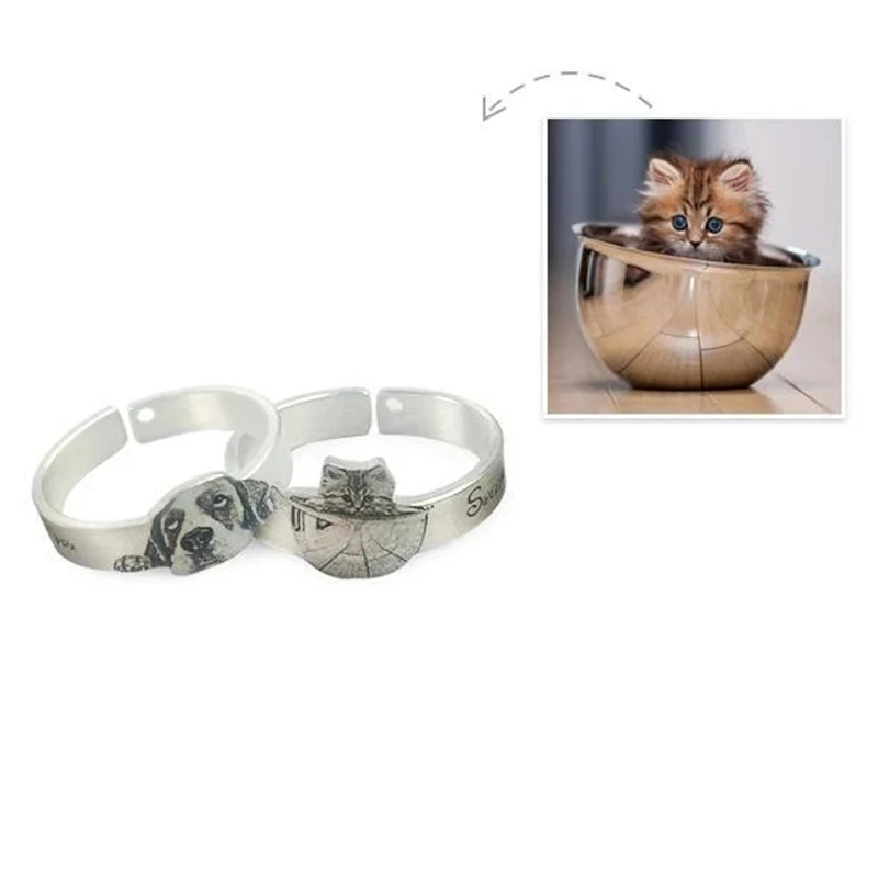 

Personalize Cat Pet Silver Rings Women Jewelry Sterling Silver Open Rings Pet Photo Women Men Anillo Mujer Pet Rings Best Gifts