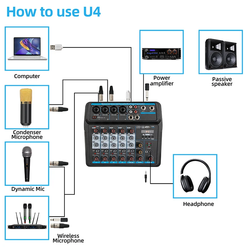 Quality M-6 Portable Mini Mixer o DJ Console with
