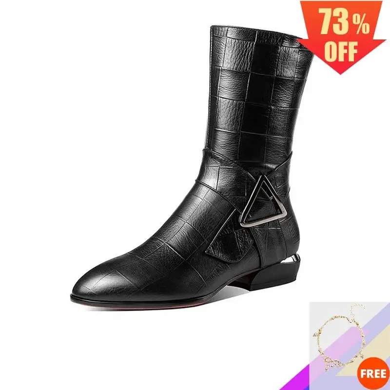 2020 ботинки до середины икры из искусственной кожи на каблуке женские зимние с