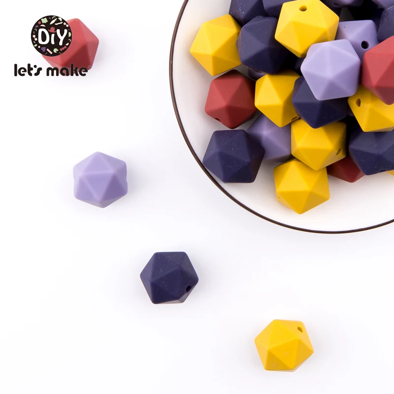 Let's make Silicone Multi-faceted beads 50pcs 14mm Candy Color Beads Baby Safe DIY Can Chew Nursing Necklace Baby Teether