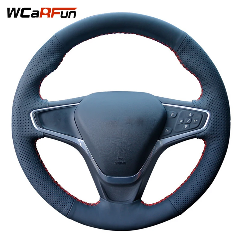 WCaRFun черный кожаный прошитый вручную чехол рулевого колеса автомобиля для Chevrolet