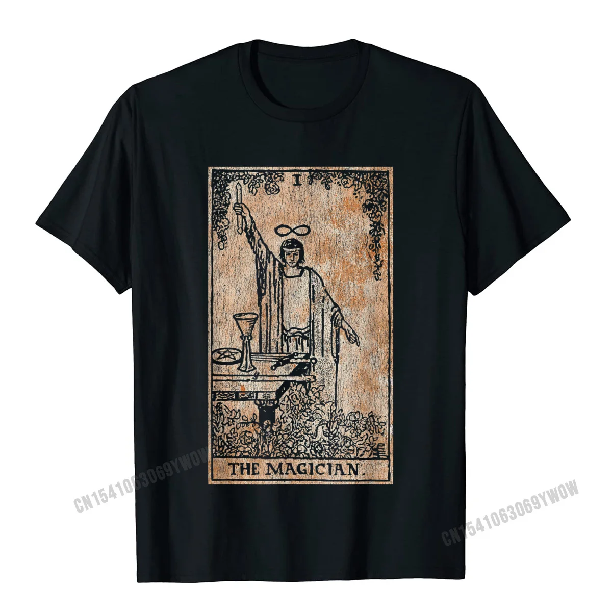 100% Cotton Fabric Men Short Sleeve comfortable T Shirt Geek Tops Tees 2021 Newest Casual Round Neck Tops & Tees The Magician Tarot Card Vintage Distressed Occult Magic T-Shirt__1069 black