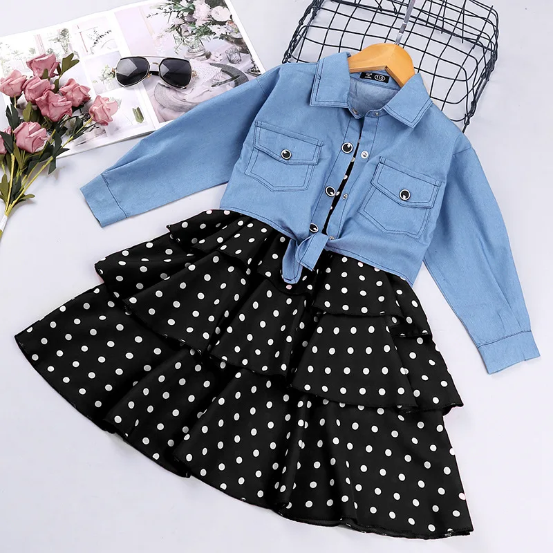 

Long Sleeve Denim Coat+Dress 2psc Children's Clothes Fashion New Girls Dress Suits Kids Baby Clothes 2021 Teenager Casual Dreses