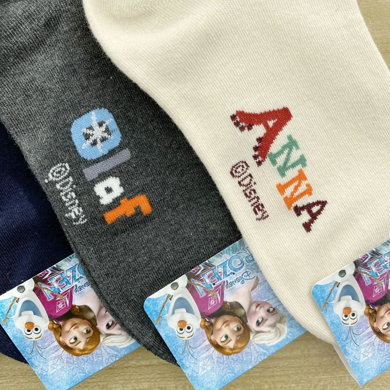 Дисней, 5 пар носков, носки с героями мультфильма «Холодное сердце», рождественские носки для девочек, яркие шелковые женские носки со снежинками, хлопковые носки для взрослых
