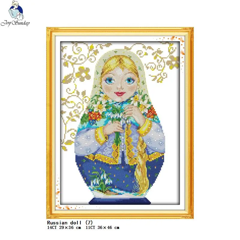 Cross Stitch Kit, Russian doll Series Cross Stitch Kits DIY Cartoon Character Pattern 14CT 11CT Count Canvas Printing Embroidery Needlework Crafts