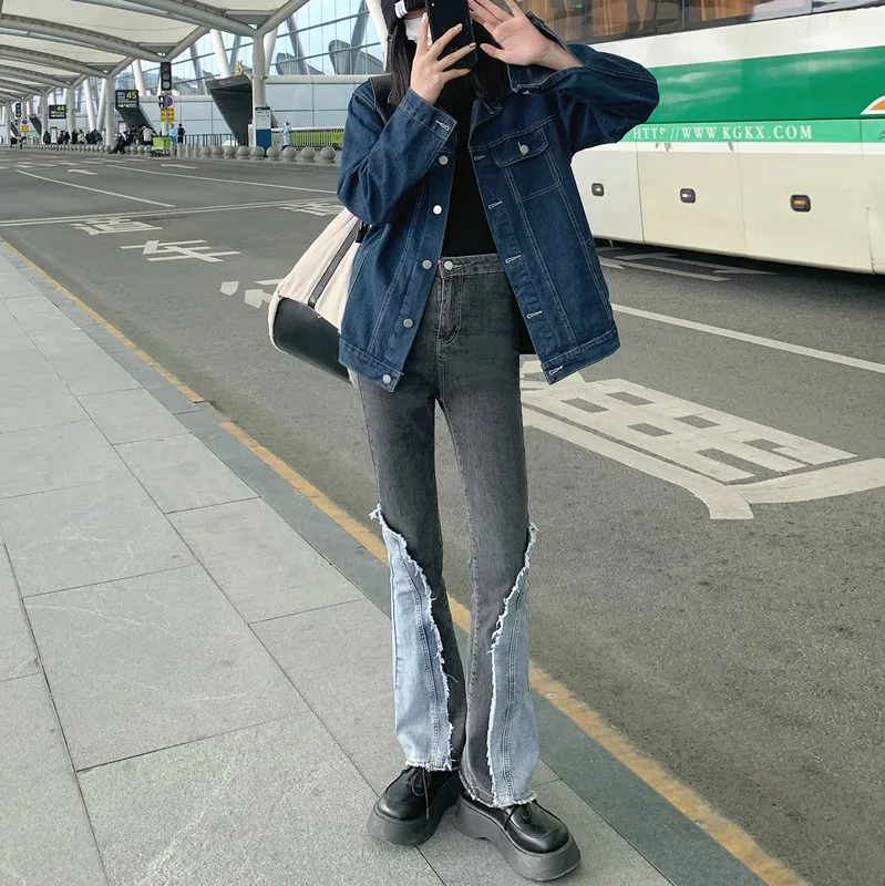 CMETAY Patchwork Jeans Women Spring 2022 New High Waist Vintage Vibe Style Streetwear Spliced Hit The Color Denim Flared Pants cargo pants