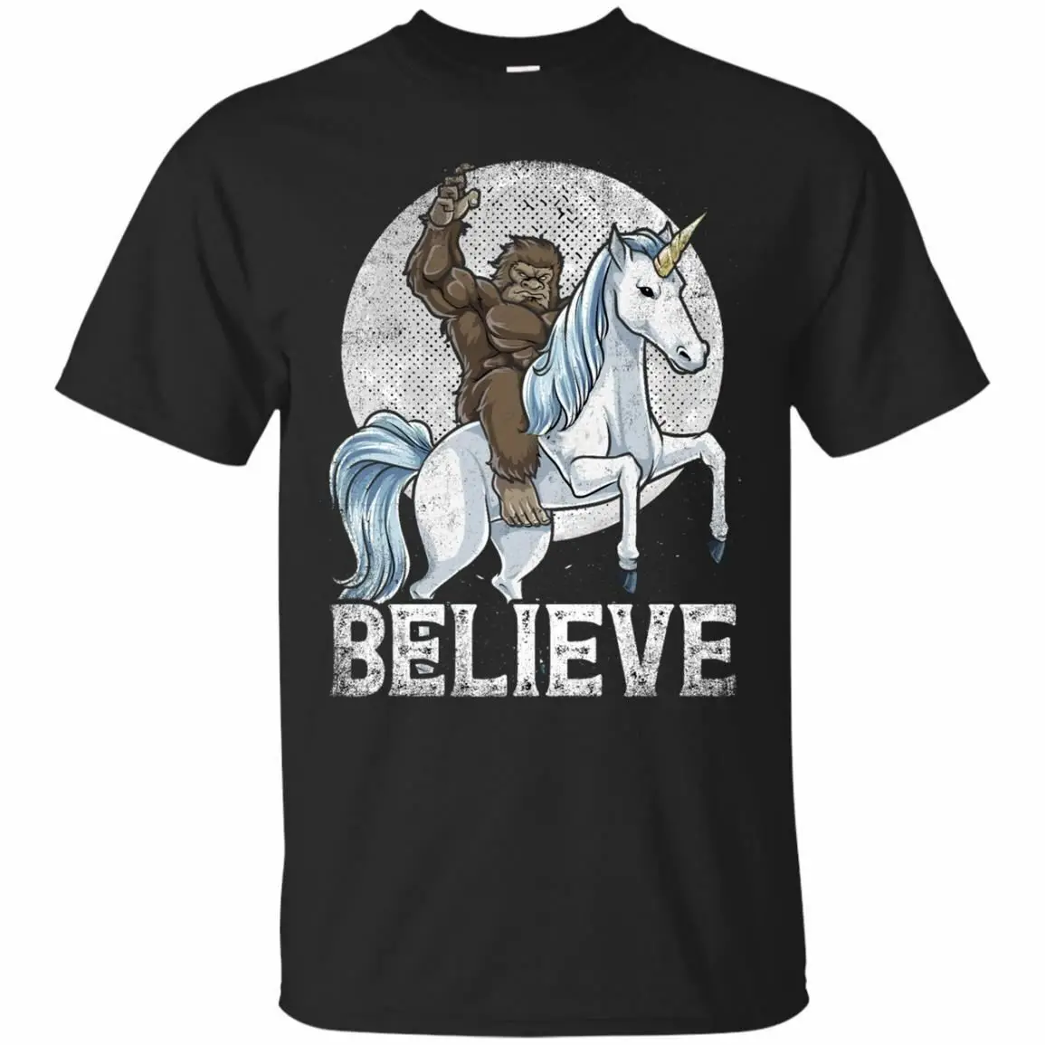 Bigfoot Riding Unicorn T Shirt Funny Sasquatch Vintage Tee Short Sleeve S 3Xl |