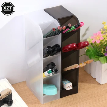 

Multi-function 4-Grid Desktop Pen Holder Office School Storage Case Plastic Pen Box Desk Pencil Organizer Clear Stationery