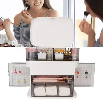 

Multi-Functional Lipstick Cosmetics Storage Box Portable Strap Earring Jewelry Organizer Container White Makeup Beauty Tool Kit