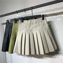 Кожаная плиссированная юбка с высокой талией женская осенняя и зимняя свободная Корейская стильная модная женская юбка