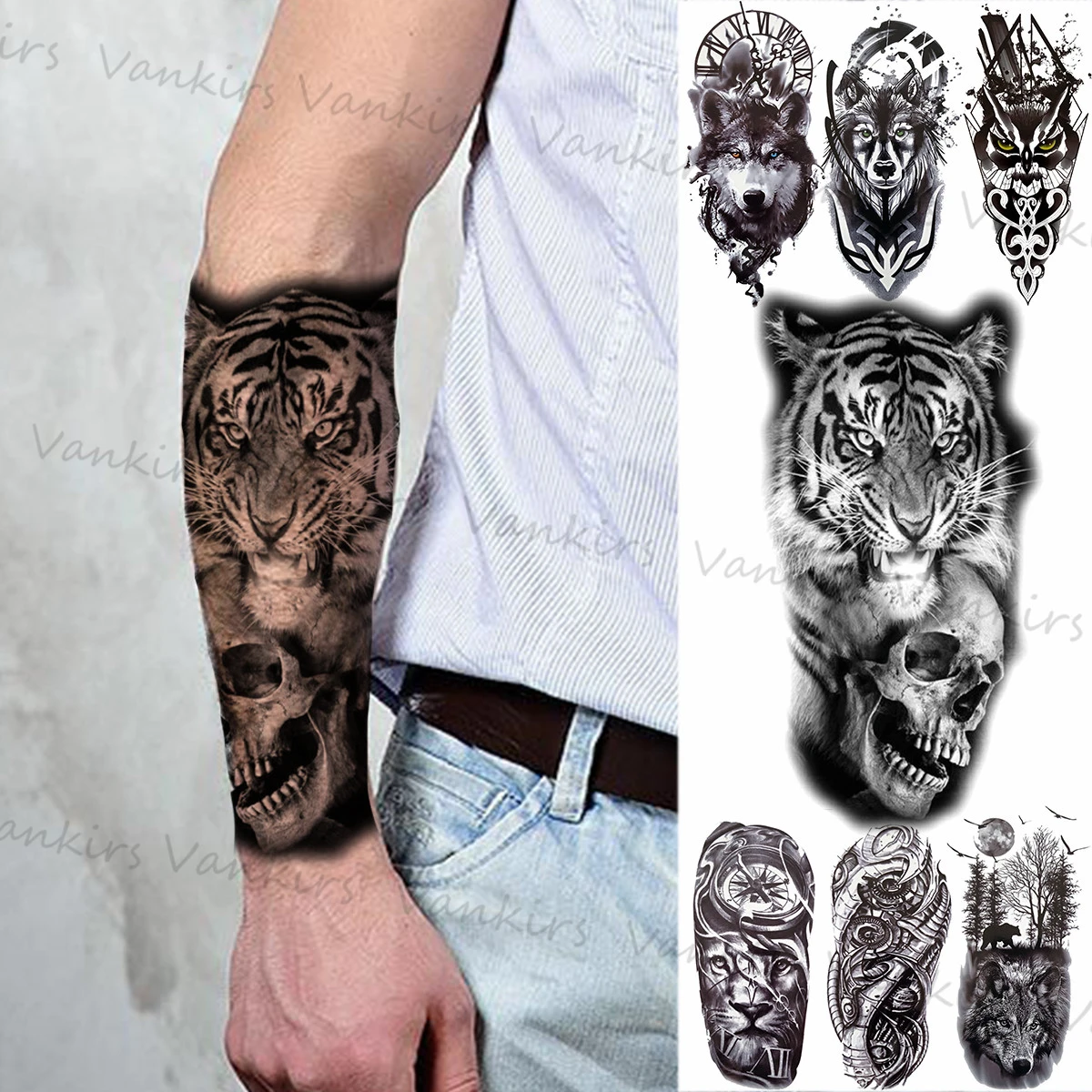 Tiger Death Skull Temporary Tattoos For Men Adults Wolf Geometric Compass  Forest Moon Fake Tattoo Sticker Arm leg tatoos Boho|Hình xăm tạm thời| -  AliExpress