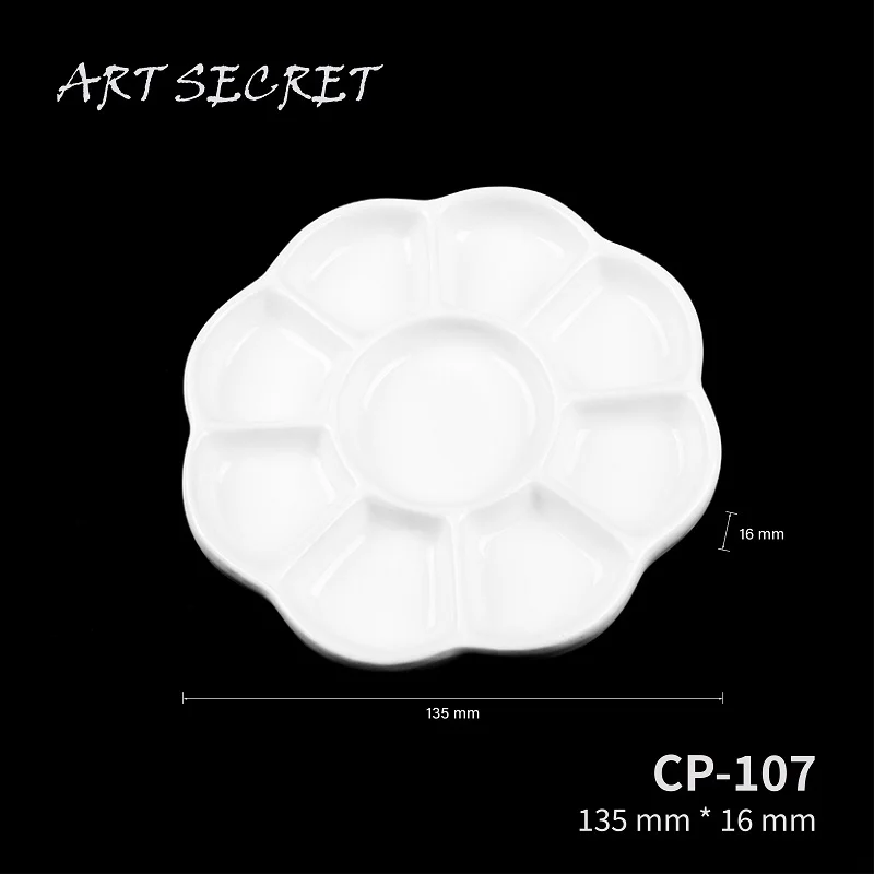 Samina CP107 New Round 9 Hole Palette Tray White Ceramics for Acrylic Oil Watercolor Gouache Craft DIY Art Painting Easy to Wash