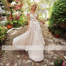 

Charming V-Neck Weeding Dress 2021 Marriage Sexy Backless Organza A-Line Elegant Lace Applique Bride Gown Custom Made For Female