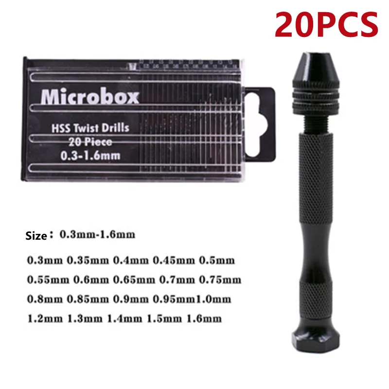 1Set 20PCS Mini Twist Drill Bit Micro Hand Keyless Chuck Reamer Clamping | Инструменты