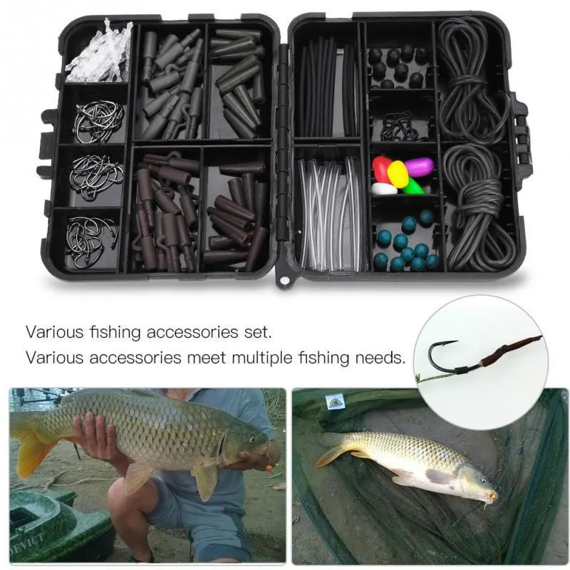 

Carp Fishing Tackle Box Lead Clips Hooks Swivels Baiting Needles Terminal Rig Weights Clips Baiting Needles Hook Swivel Rig Kit