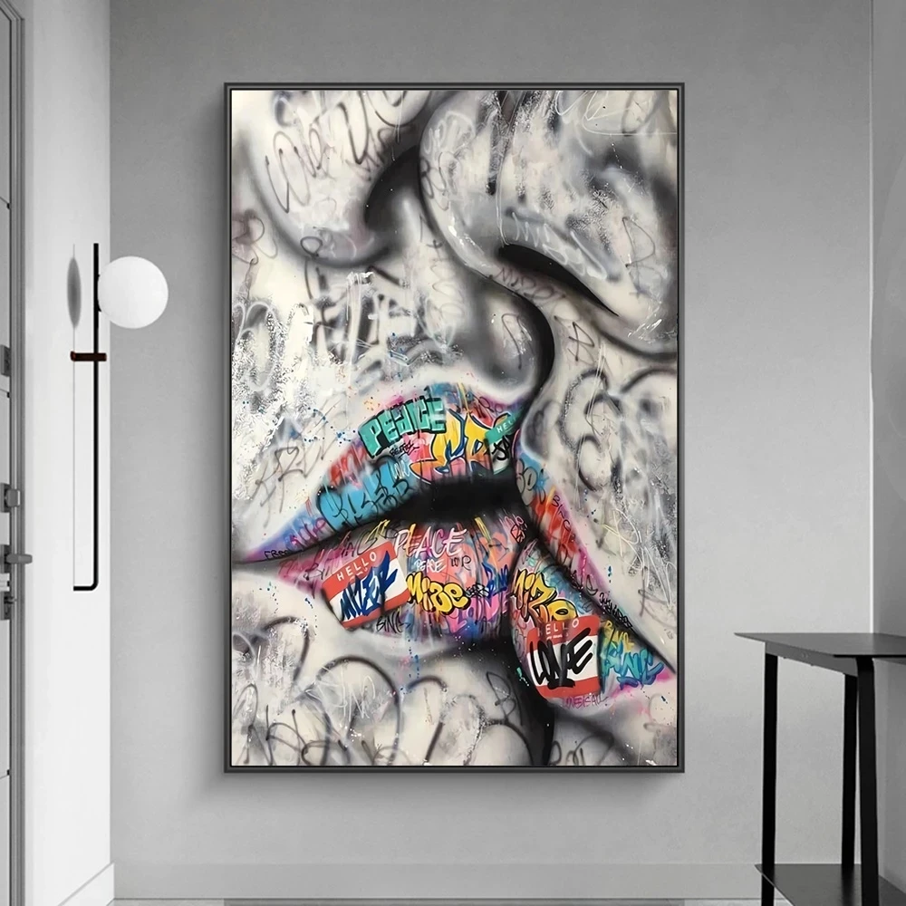 

Lover Kissing Graffiti Art Canvas Paintings on The Wall Art Posters and Prints Abstract Street Art Wall Pictures Home Decor