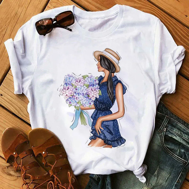 Fashion Women T Shirt Sunflower Girl Printed T Shirt Casual Black Tops 90s Ladies Girl Tee Shirt Female Harajuku Graphic T-shirt sport t shirt