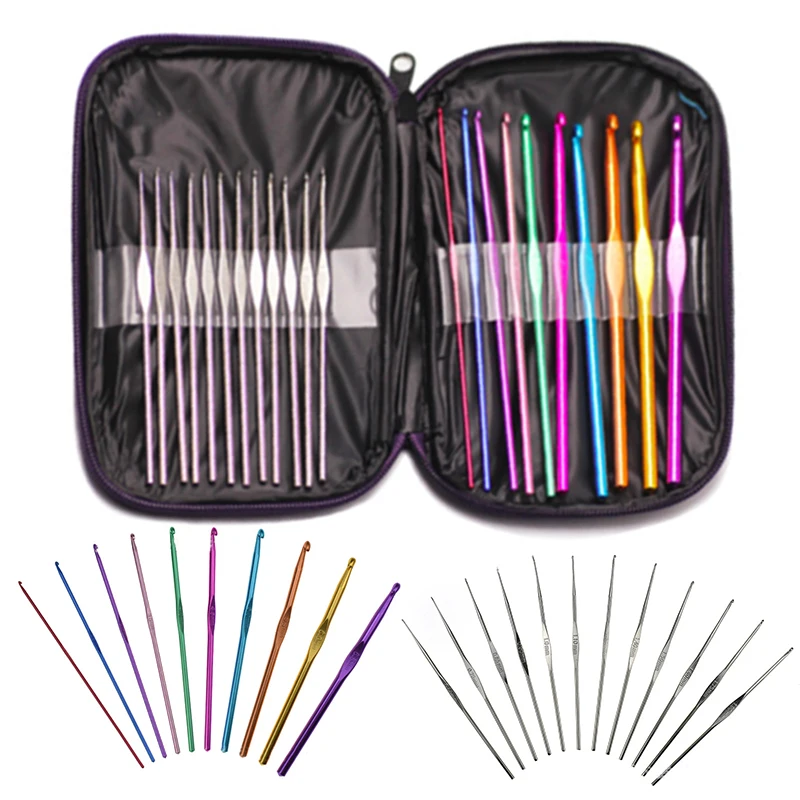 22 Sizes 0.6-6.5mm Multi Colored Crochet Hooks Yarn Knitting Needles Set Professional Weaving Tools Accessories | Дом и сад
