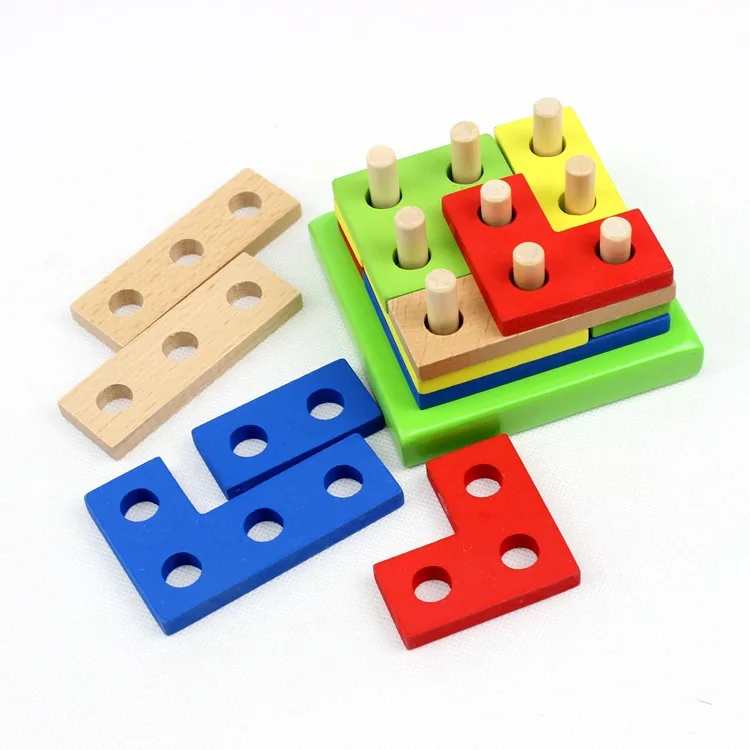 

Wooden Intelligence Geometric Shapes Assembled Combination Building Blocks er tong tao Column Matching 2-7 Years Old Baby Educat