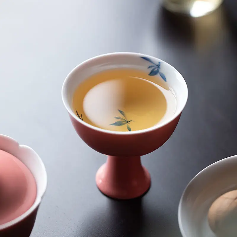 Love Tea Pink Pure Hand-нарисованная Орхидея Goblet Kung Fu чайная чашка керамический чайный