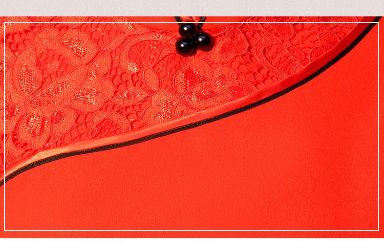 LZJN 2020 New Chinese Style Female Qipao Elegant Women Slim Long Cheongsam Red White Lace Mandarin Collar Party Dress Vestidos (5)