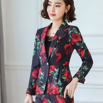 

3XL 4XL Plus Size Women Blazer Spring Autumn Floral Blazer Femme Small Suit Jacket Women Coat Office Blazers Abrigo Mujer C6097