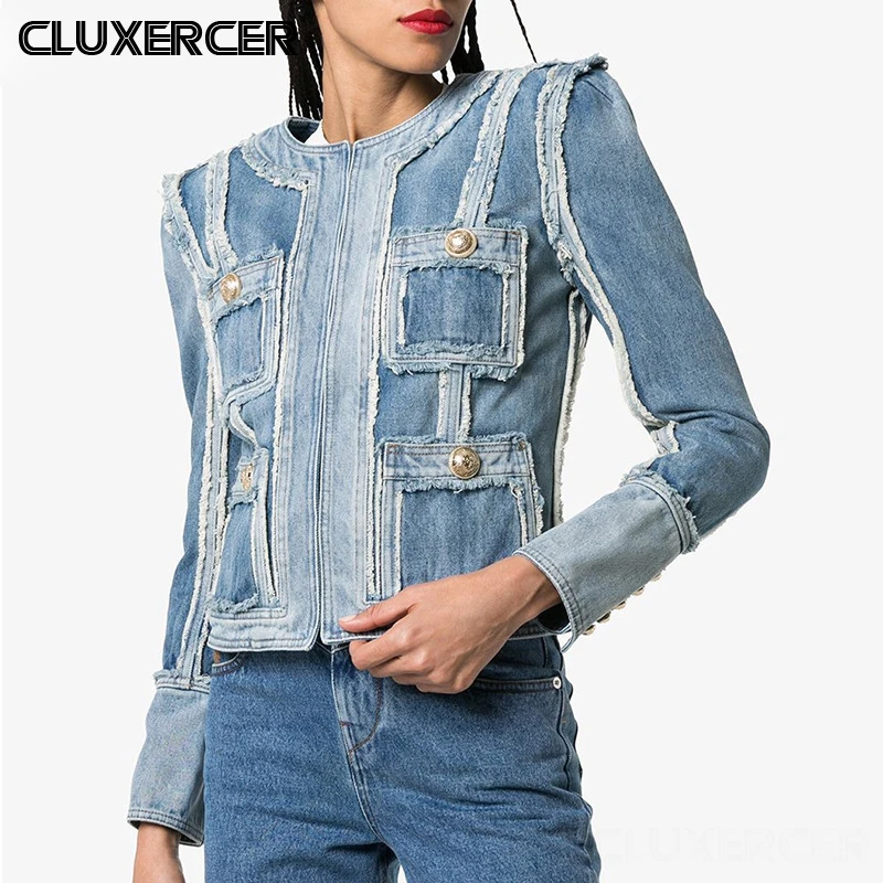 

Vintage Women Denim Jacket 2020 Autumn Winter Blue O Neck Tassel Short Jeans Coat Female Causal Bomber Jackets Outwear