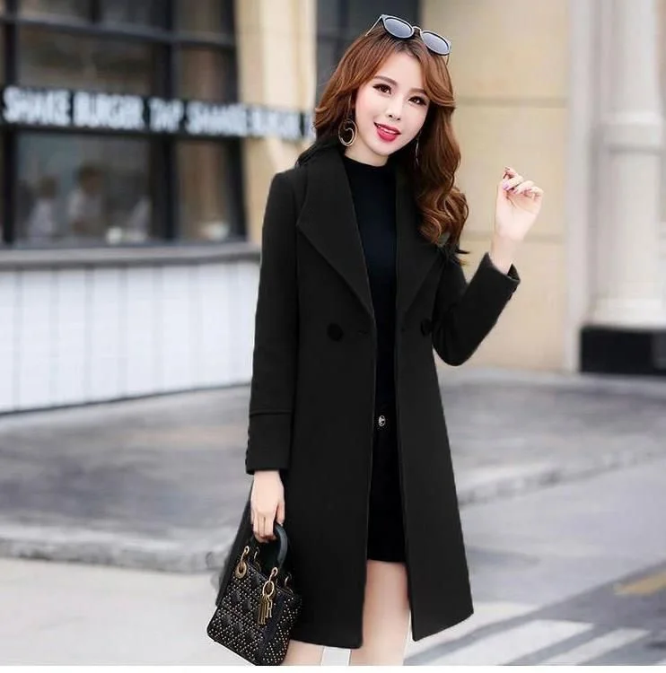Новинка, осенне-зимнее шерстяное пальто для женщин, элегантное Модное теплое черное шерстяное пальто-ветровка, женское кашемировое пальто на зиму, Женская куртка