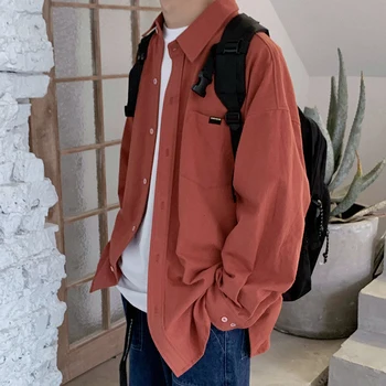 

Men's shirt 2019 autumn and winter new loose solid color long-sleeved shirt youth personality fashion trend men's clothing