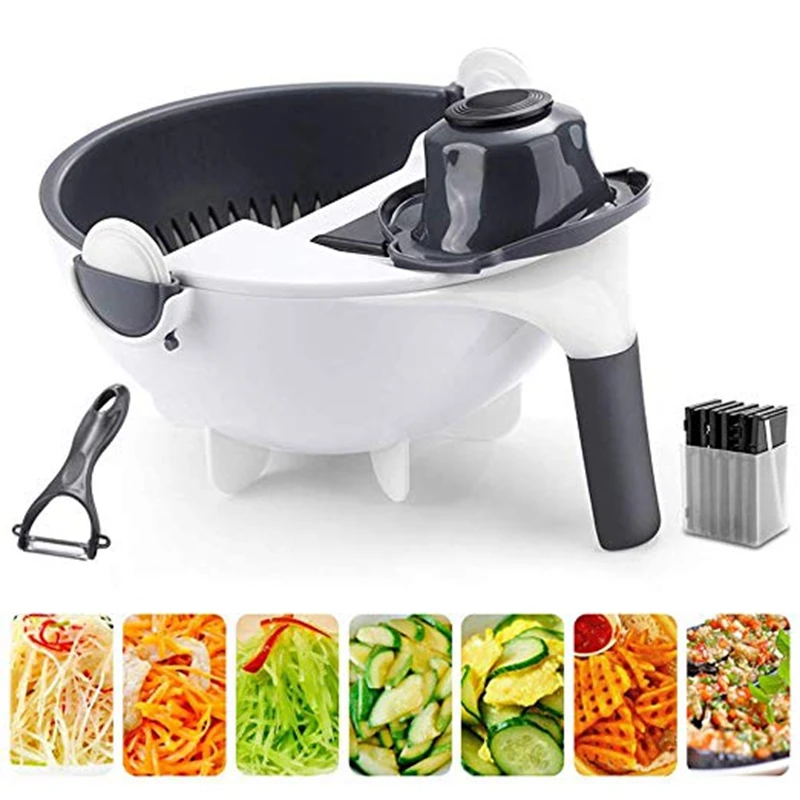 

Magic Rotate The Vegetable Cutter With Drain Basket Multi-functional Kitchen Veggie Fruit Shredder Grater Slicer