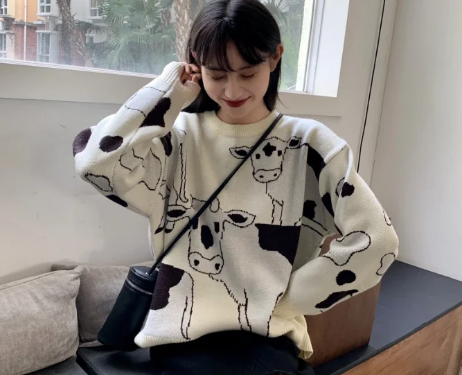 Autumn and winter new cow loose lazy knitted sweater | Женская одежда