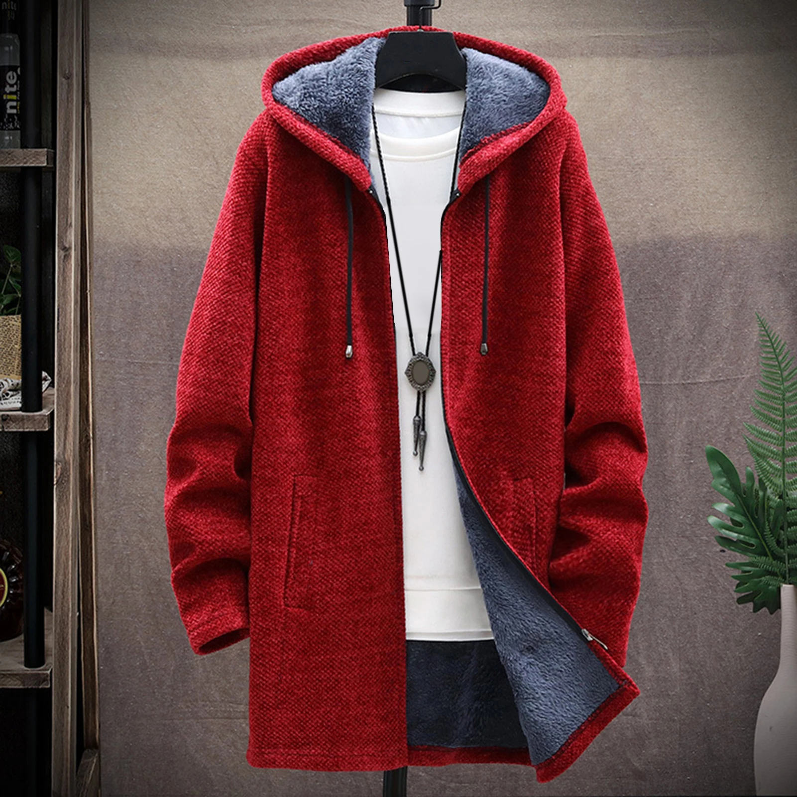 Winter Warm Jacket Men Coat Casual Coat Knitted Coat Autumn Winter Long Sleeve Plush Liner Sweater Zipper Knitted Coat680_voghion.com